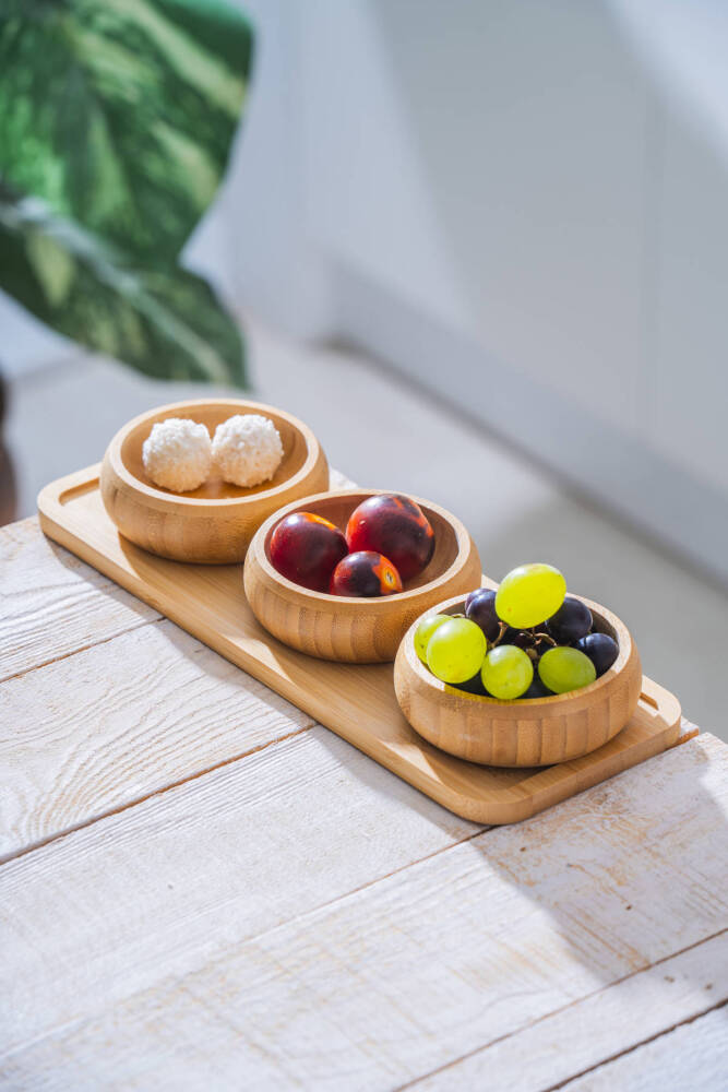 Bambu Tepsili 3 lü Sunum Kase Seti - 5