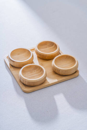 Bambu Tepsili 4 lü Sunum Kase Seti - Acar