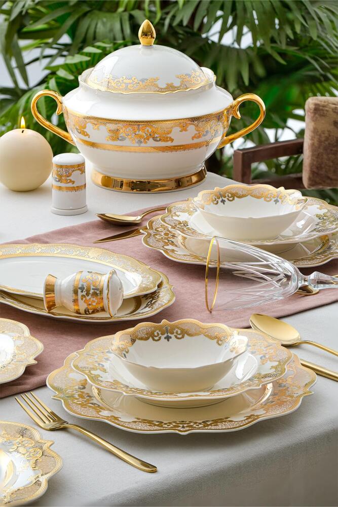 Beatris 60 Piece Gold Porcelain Dinner Set For 12 People - 1