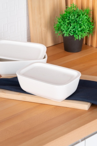 Bianco Perla Rectangular Bowl With Lid - 19 Cm - Acar