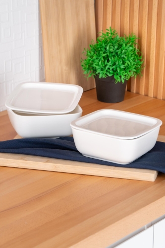 Bianco Perla Square Bowl With Lid - 16.5 Cm - Acar