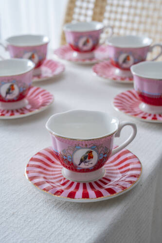 Birdie 6 Kişilik Porselen Kahve Fincan Takımı - 90 ml - 4