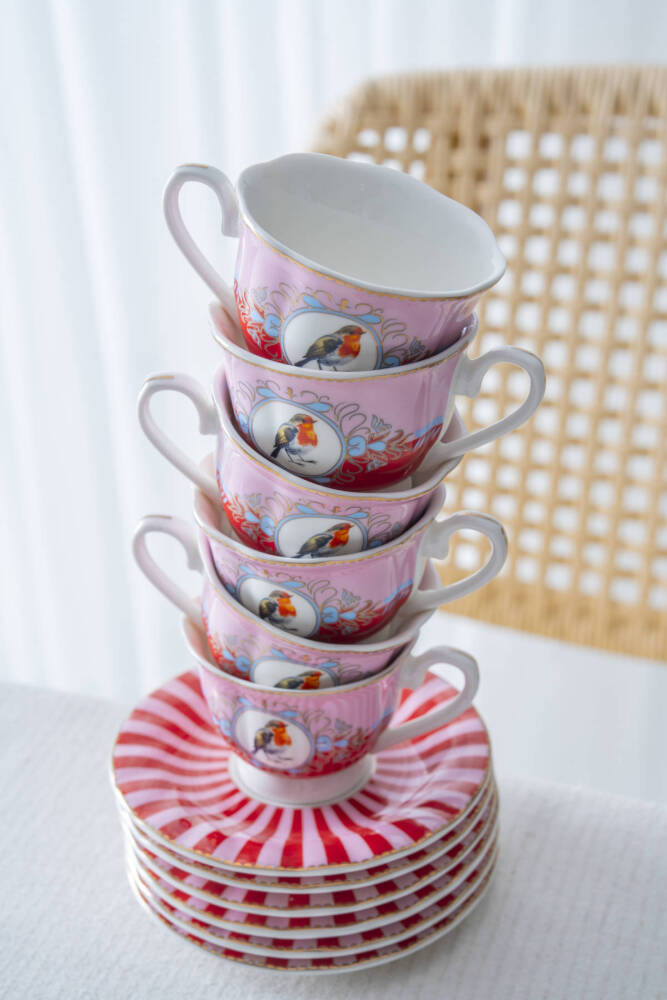 Birdie 6 Kişilik Porselen Kahve Fincan Takımı - 90 ml - 8