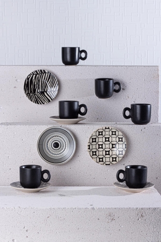 Mat Black 6lı Seramik Kahve Fincan Takımı - Acar