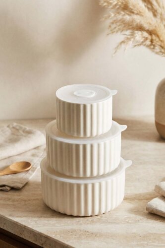 Blush 3 lü Kapaklı Saklama Kabı - 10/13/15 cm 