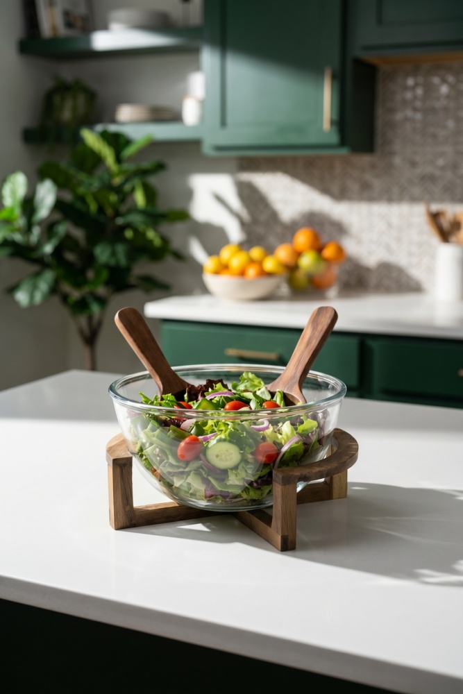 Bosco Akasya Salata Servis Kasesi & Çatal Kaşık - 2700 ml - 1