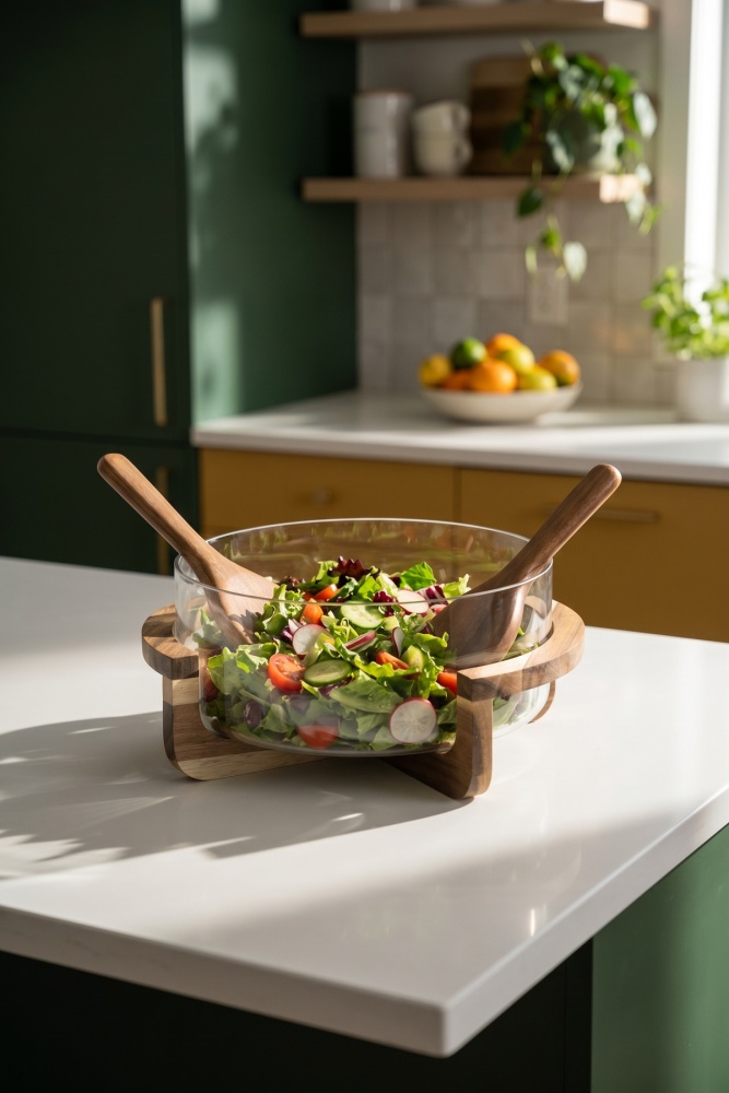 Bosco Akasya Salata Servis Kasesi & Çatal Kaşık - 4000 ml - 1