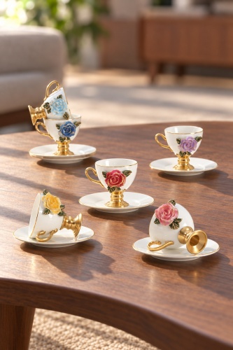Caraluna 6 Kişilik Porselen Kahve Fincan Takımı - 90 ml - ACAR