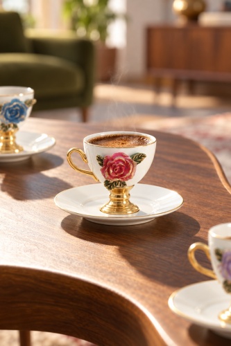 Caraluna 6 Kişilik Porselen Kahve Fincan Takımı - 90 ml - 2