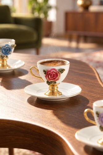Caraluna 6 Kişilik Porselen Kahve Fincan Takımı - 90 ml - 6