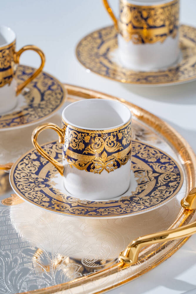 Cecily 24K Altın Detaylı 6 Kişilik Porselen Kahve Fincan Takımı - 90 ml - 1