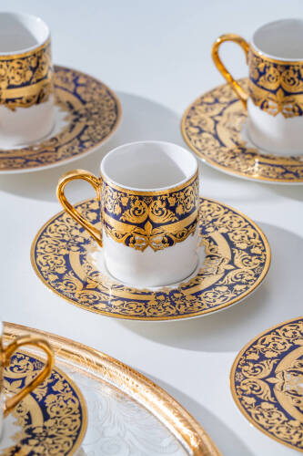 Cecily 24K Altın Detaylı 6 Kişilik Porselen Kahve Fincan Takımı - 90 ml - 2
