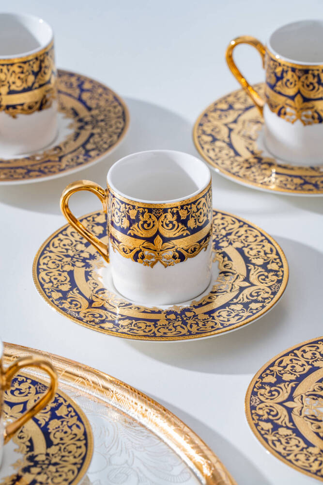 Cecily 24K Altın Detaylı 6 Kişilik Porselen Kahve Fincan Takımı - 90 ml - 2