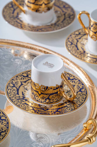 Cecily 24K Altın Detaylı 6 Kişilik Porselen Kahve Fincan Takımı - 90 ml - 3