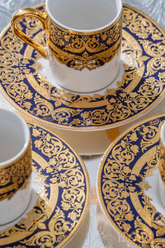 Cecily 24K Altın Detaylı 6 Kişilik Porselen Kahve Fincan Takımı - 90 ml - 4