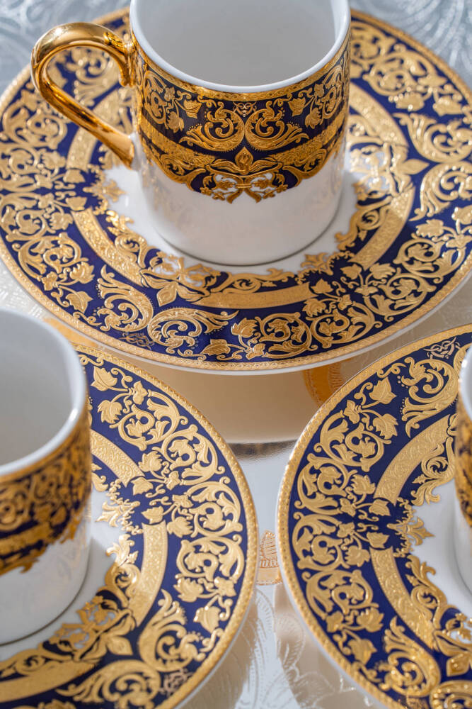 Cecily 24K Altın Detaylı 6 Kişilik Porselen Kahve Fincan Takımı - 90 ml - 4