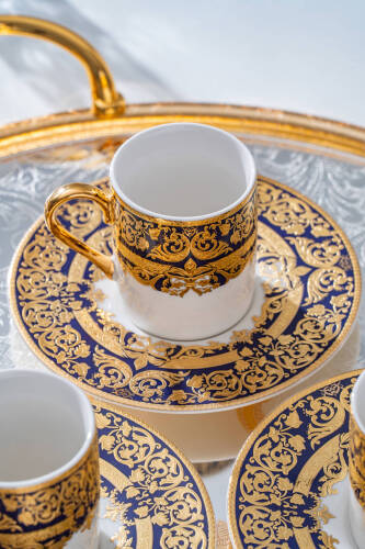 Cecily 24K Altın Detaylı 6 Kişilik Porselen Kahve Fincan Takımı - 90 ml - 5