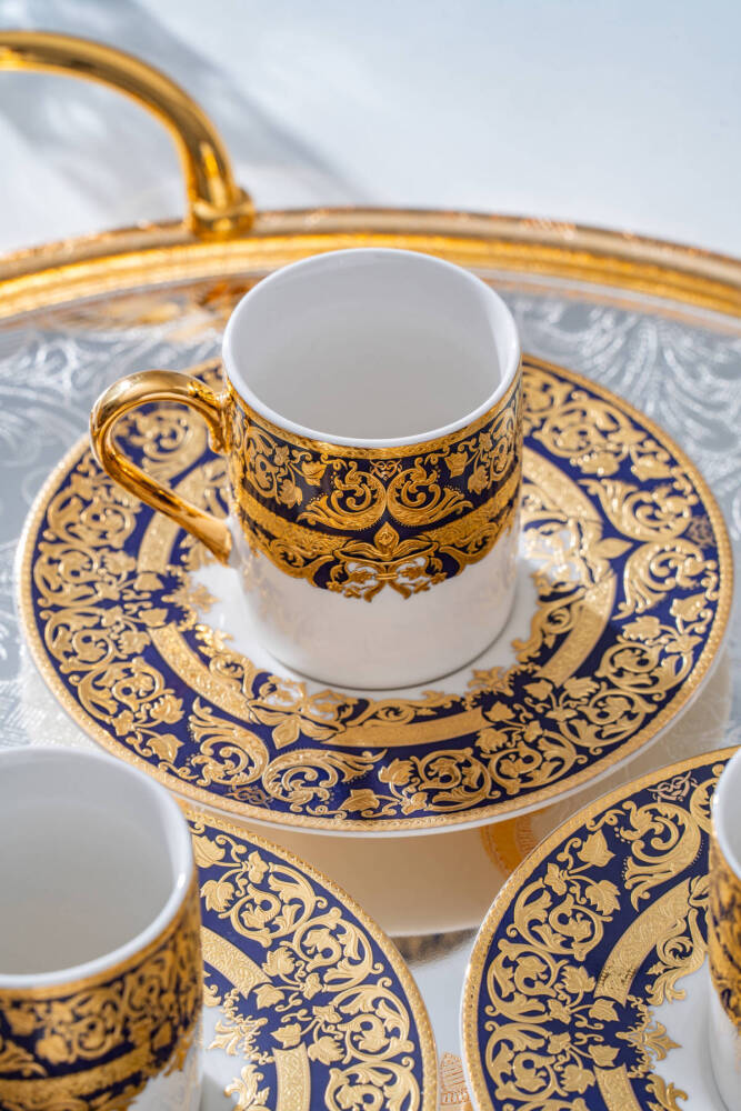 Cecily 24K Altın Detaylı 6 Kişilik Porselen Kahve Fincan Takımı - 90 ml - 5