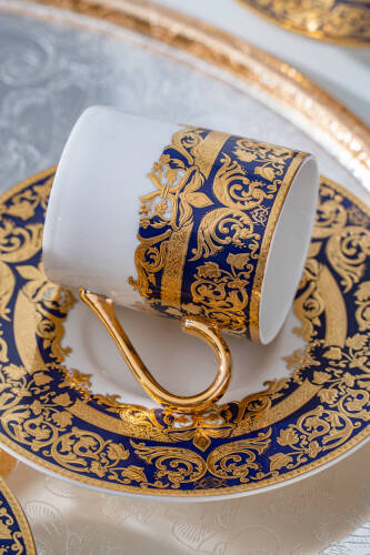 Cecily 24K Altın Detaylı 6 Kişilik Porselen Kahve Fincan Takımı - 90 ml - 6