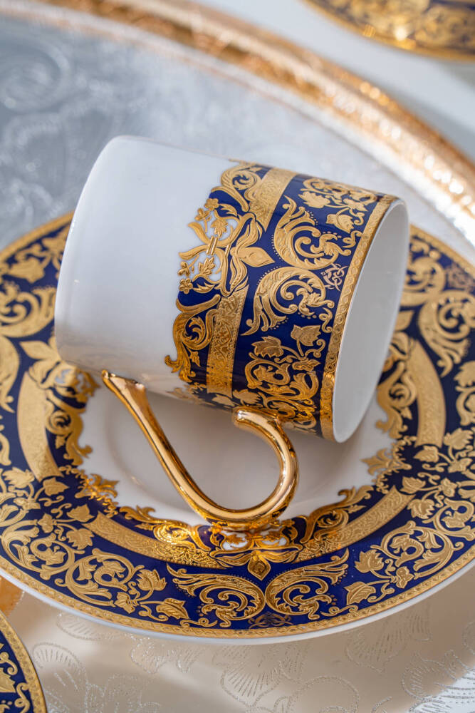 Cecily 24K Altın Detaylı 6 Kişilik Porselen Kahve Fincan Takımı - 90 ml - 6