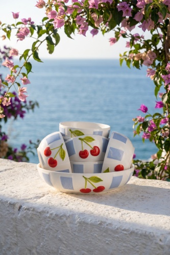 Cherry Much 6 Kişilik 7 Parça Porselen Kase Seti Mavi - 5