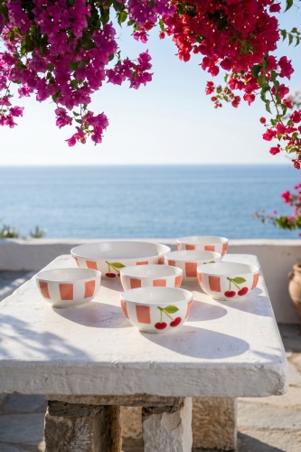Cherry Much 6 Kişilik 7 Parça Porselen Kase Seti Turuncu