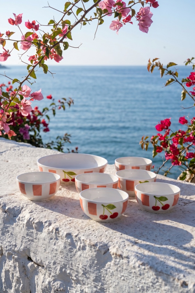 Cherry Much 6 Kişilik 7 Parça Porselen Kase Seti Turuncu - 2
