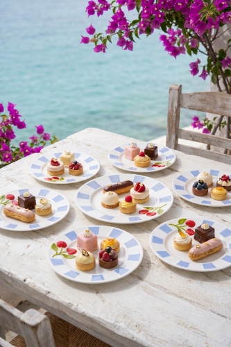 Cherry Much 6 Kişilik 7 Parça Porselen Pasta Servis Seti Mavi