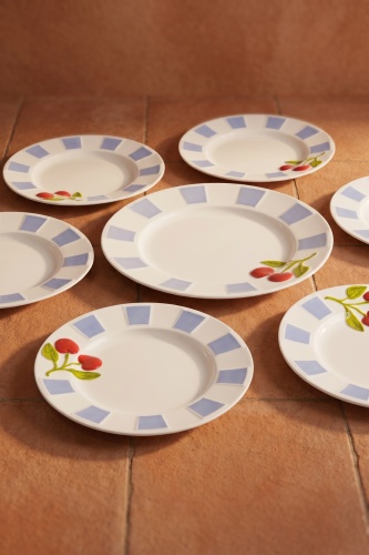 Cherry Much 6 Kişilik 7 Parça Porselen Pasta Servis Seti Mavi - 2