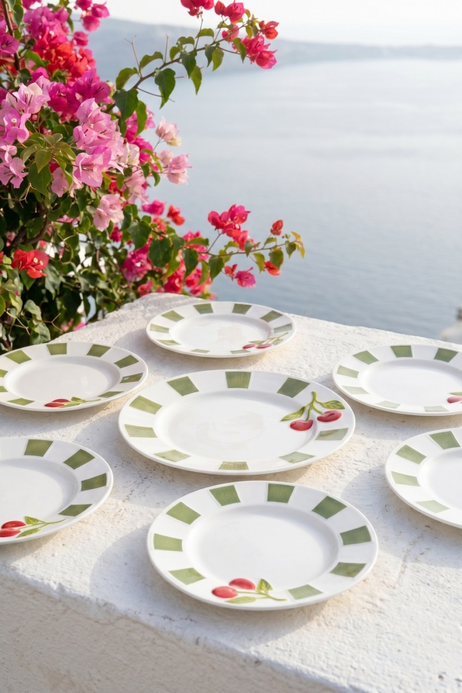 Cherry Much 6 Kişilik 7 Parça Porselen Pasta Servis Seti Yeşil - 3