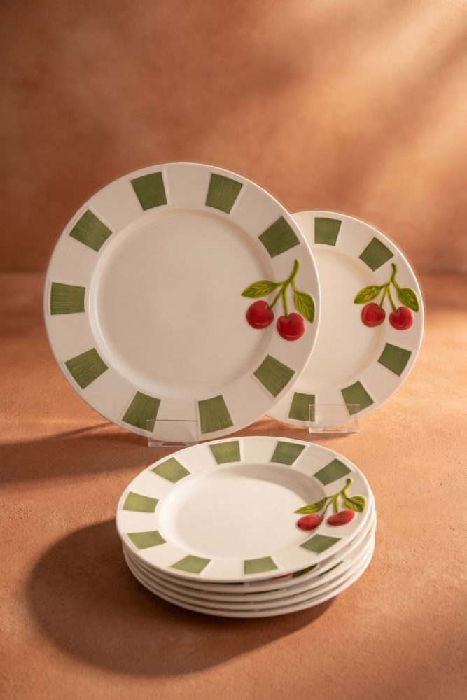 Cherry Much 6 Kişilik 7 Parça Porselen Pasta Servis Seti Yeşil - 4