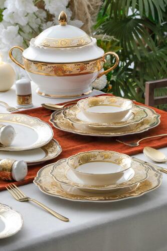 Chiristina 60 Piece Gold Porcelain Dinner Set For 12 Persons - 1