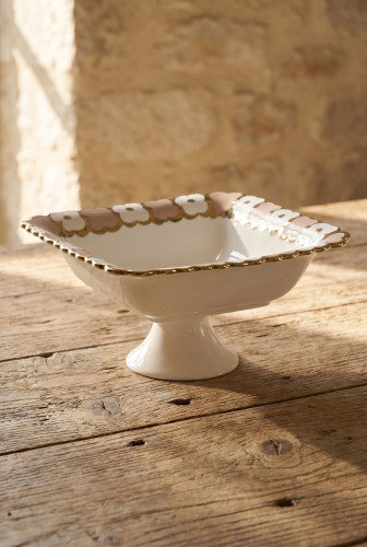 Cleef Ayaklı Kare Sunum Tabağı Bej - 25 cm - Acar