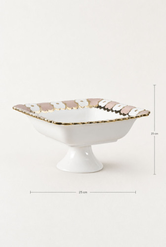 Cleef Ayaklı Kare Sunum Tabağı Bej - 25 cm - 2