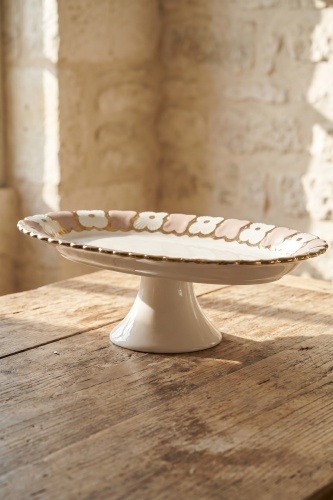 Cleef Ayaklı Oval Sunum Tabağı Bej - 36 cm - Acar