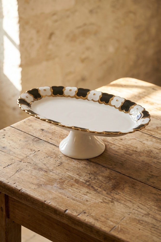 Cleef Ayaklı Oval Sunum Tabağı Siyah - 36 cm - 1