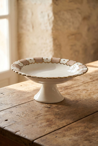 Cleef Ayaklı Yuvarlak Sunum Tabağı Bej - 30 cm - Acar