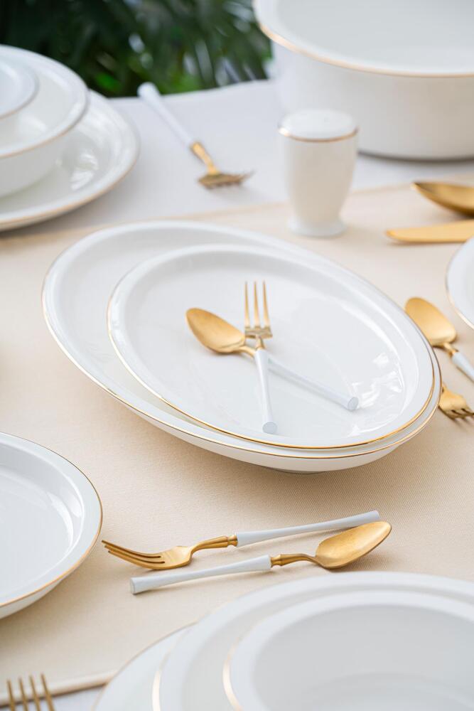 Clemente 57 Piece Gold Porcelain Dinner Set For 12 People - 12