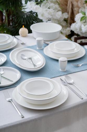 Clemente 57 Piece Silver Porcelain Dinner Set For 12 People - 10