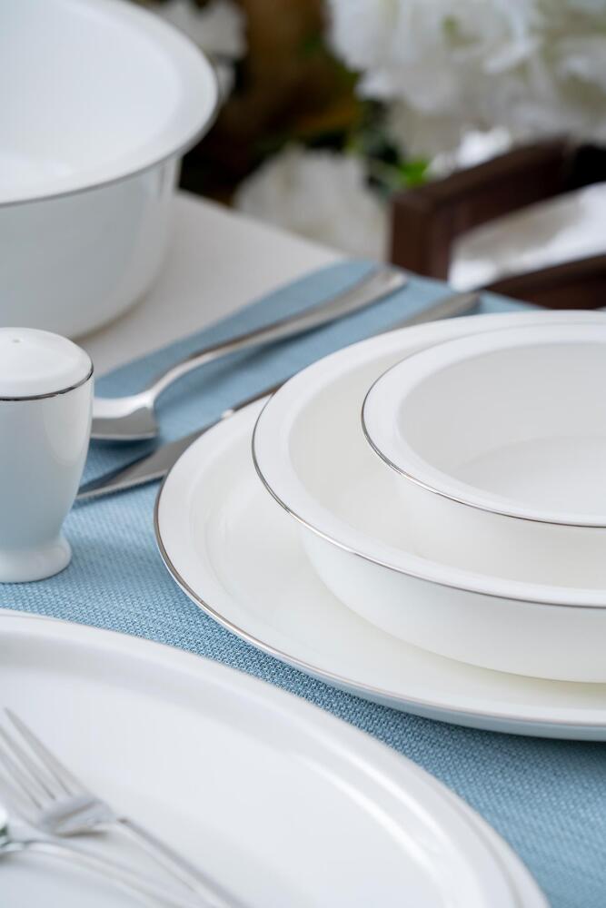Clemente 57 Piece Silver Porcelain Dinner Set For 12 People - 18