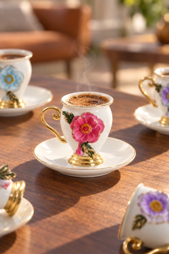 Country Sun 6 Kişilik Porselen Kahve Fincan Takımı - 90 ml - 2