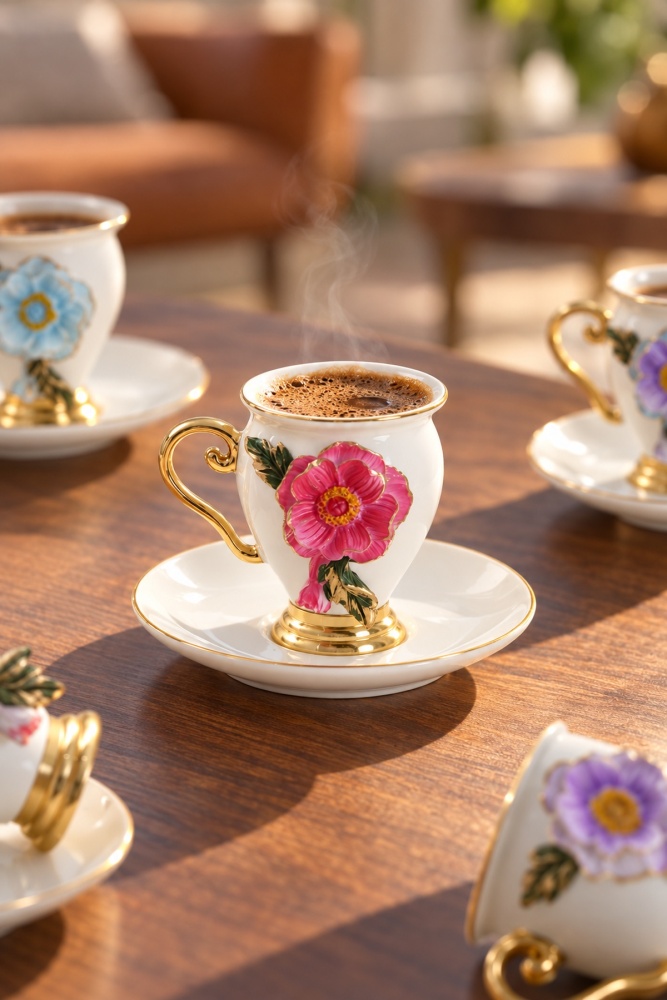 Country Sun 6 Kişilik Porselen Kahve Fincan Takımı - 90 ml - 2