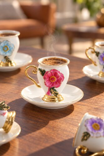Country Sun 6 Kişilik Porselen Kahve Fincan Takımı - 90 ml - 9