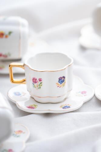 Dahlia Porcelain Coffee Cup Set For 6 People - 90 Ml - 3
