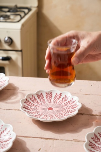 Dem 6'lı Porselen Çay Tabağı Kırmızı - 15 cm - Acar