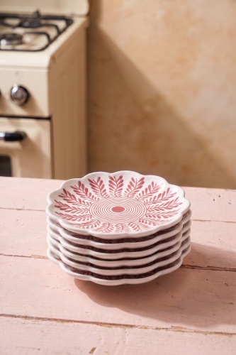 Dem 6'lı Porselen Çay Tabağı Kırmızı - 15 cm - 2