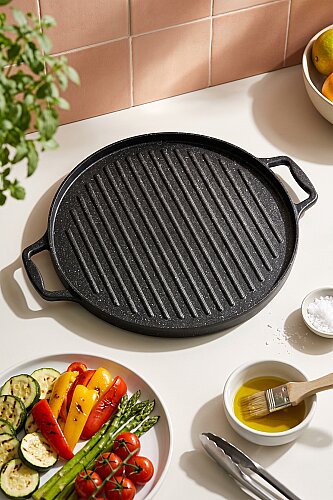 Diamante Cast Iron Double Sided Grill - Pancake Pan - 34 Cm - 1