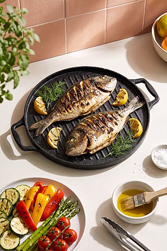 Diamante Cast Iron Double Sided Grill - Pancake Pan - 34 Cm - 5