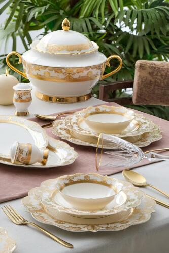 Diana 60 Parça 12 Kişilik Gold Porselen Yemek Takımı - Queen Victoria