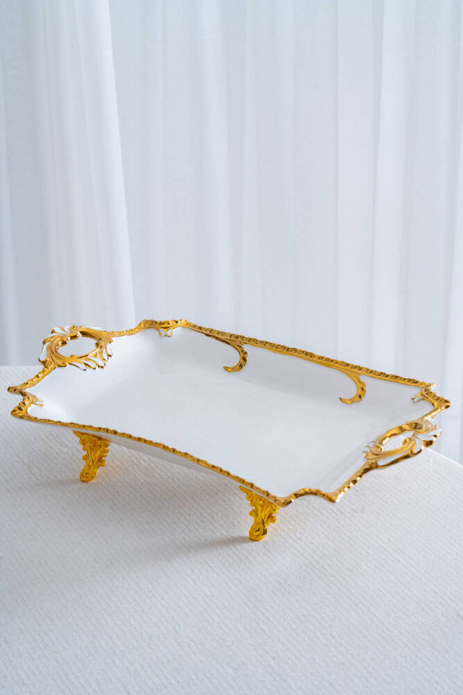 Edwina Ayaklı Dikdörtgen Porselen Sunumluk - 39 cm - 1